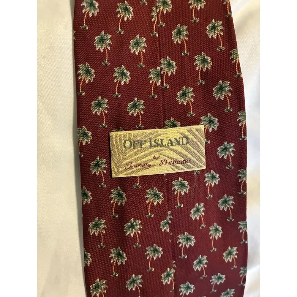 Vintage Off Island By Tommy Bahama Palm Tree Cranberry Tie Classic